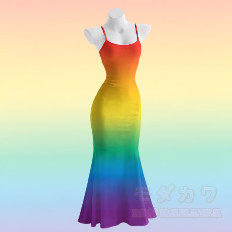 Modakawa Maxikleid im Meerjungfrauenstil mit Farbverlauf und Regenbogenmuster - Mehrfarbig - 5XL - image 2
