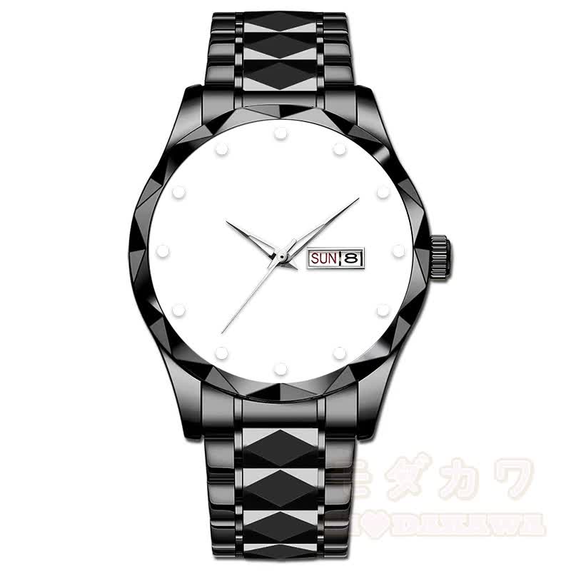 Herrenuhr mit dualem chinesischem und englischem Kalender, Leuchtzeigern, diamantförmigem Spiegel - Schwarz - image 7