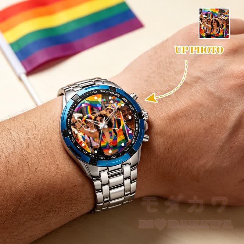 Personalisierte Fotouhr, individuelles Zifferblatt, Metallarmbanduhr - image 2