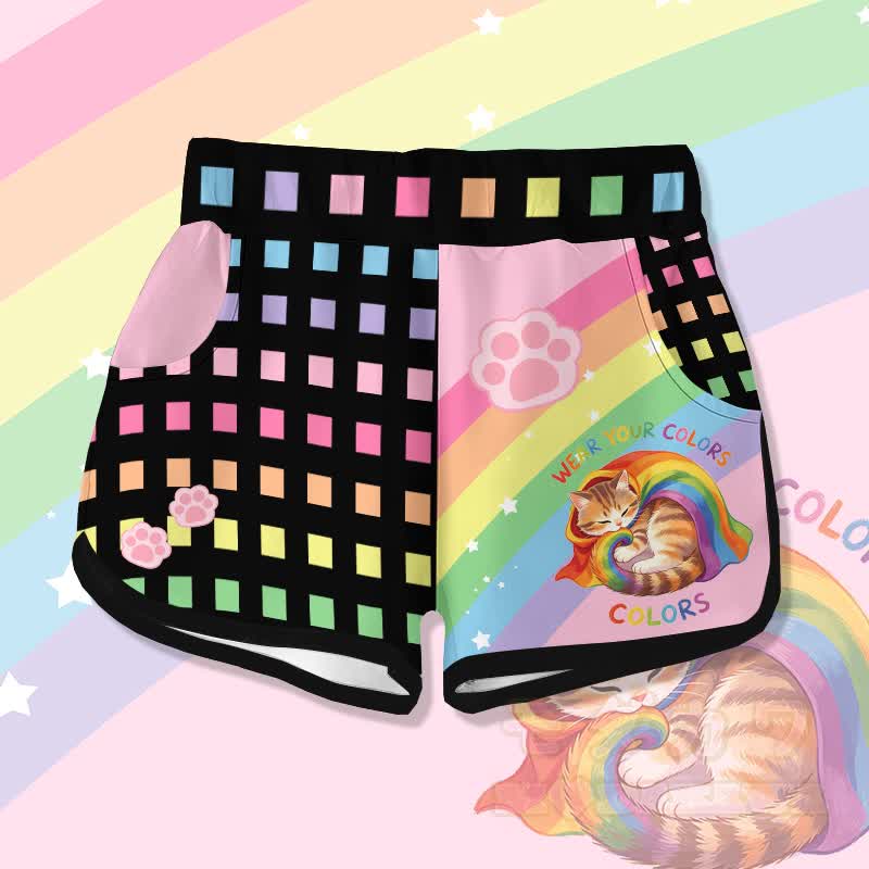 Zeig deine Farben! Modakawa Shorts mit Regenbogenkatzen-Modifikation - Mehrfarbig - 5XL - image 1