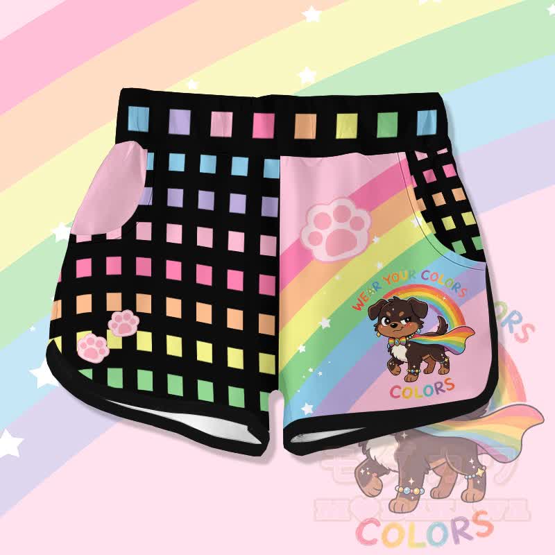 Zeig deine Farben! Modakawa Shorts mit Regenbogenwelpen-Motiv - Mehrfarbig - 5XL - image 1