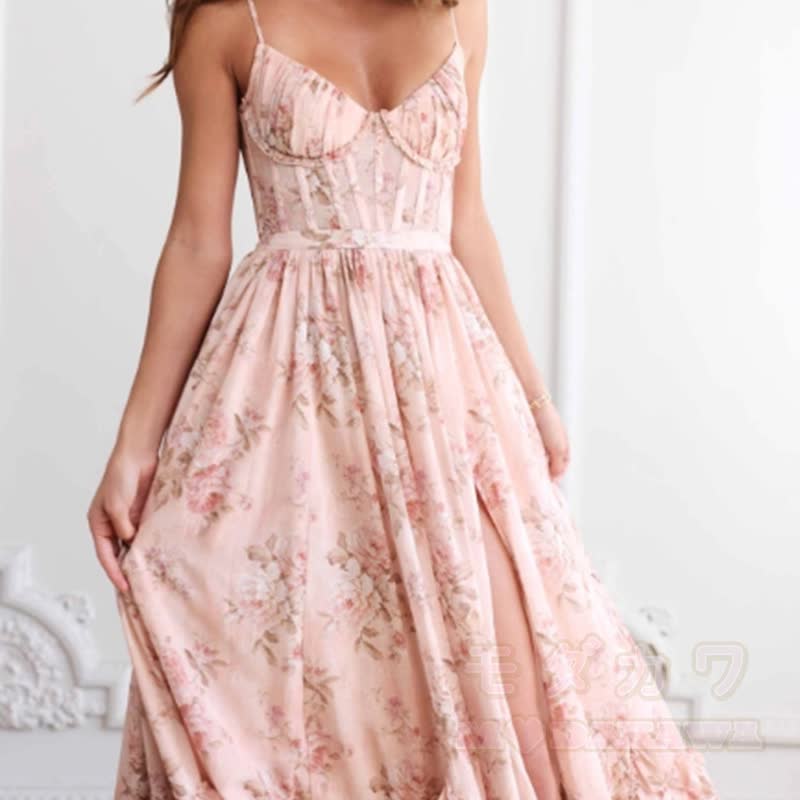 Spaghetti-Träger-Sommerkleid mit hohem Schlitz und Rüschen für Damen – Strandkleid - image 4