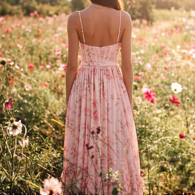 Spaghetti-Träger-Sommerkleid mit hohem Schlitz und Rüschen für Damen – Strandkleid - image 2