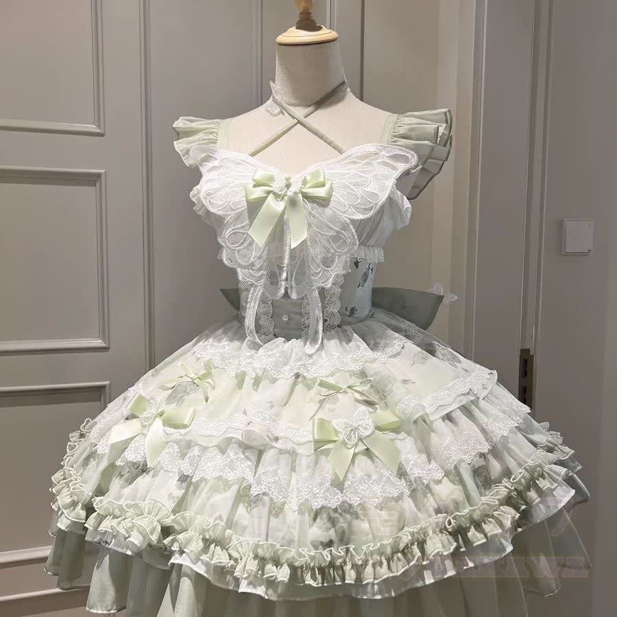 Grünes Sweet Lolita Prinzessinnenkleid mit Schmetterlingsschleife, Spitze und Rüschen für Damen - Grün - XL - image 2