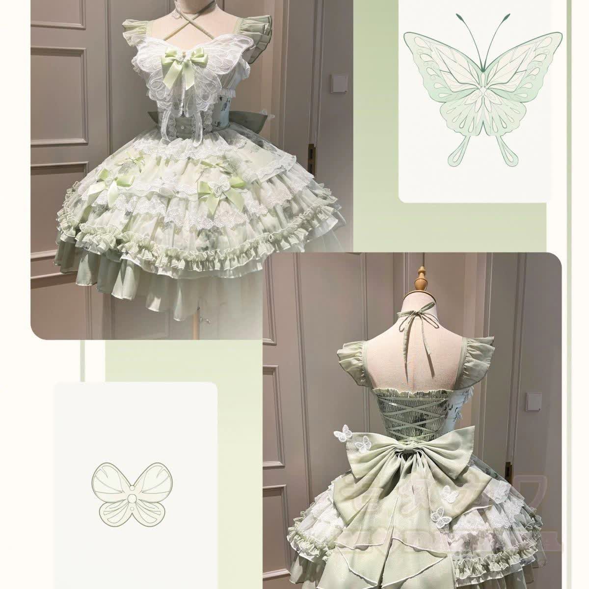Grünes Sweet Lolita Prinzessinnenkleid mit Schmetterlingsschleife, Spitze und Rüschen für Damen - image 5
