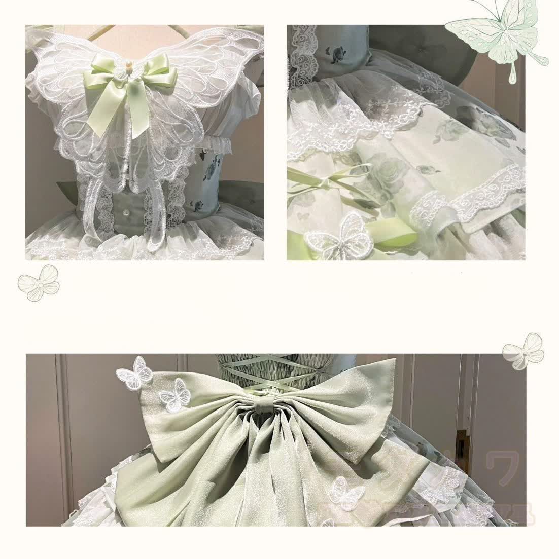 Grünes Sweet Lolita Prinzessinnenkleid mit Schmetterlingsschleife, Spitze und Rüschen für Damen - image 4