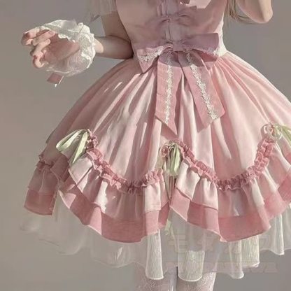 Rosa Sweet Lolita Minikleid mit Schleife, Spitze und Rüschen für Damen - image 3