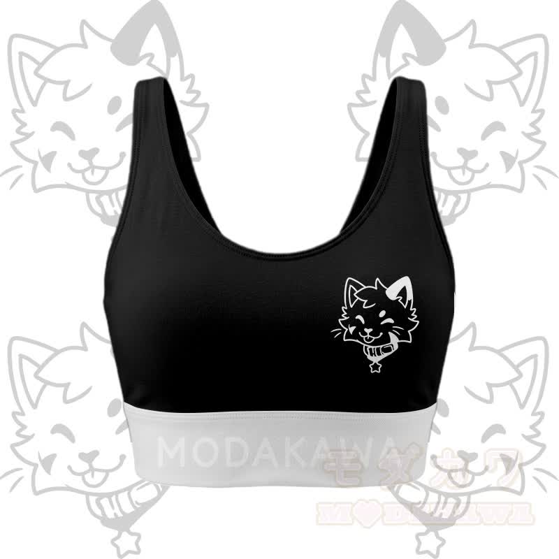 Kitty Graphic Crop Tank Sport Top Shorts Bikini Modakawa Matching Outfit - Schwarzes Oberteil - 4XL - image 3