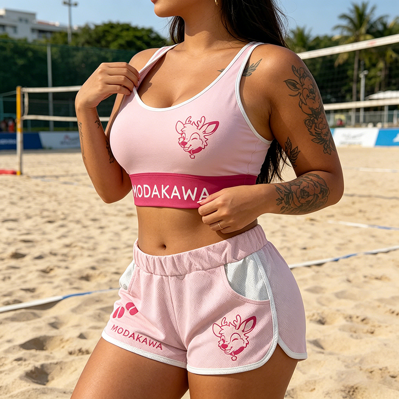 Hirsch-Grafik Crop Tank Top Sport Shorts Bikini Modakawa passendes Outfit - image 1