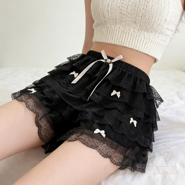 Shorts mit Stufen-Schleifen-Spitzenrüschen - image 3