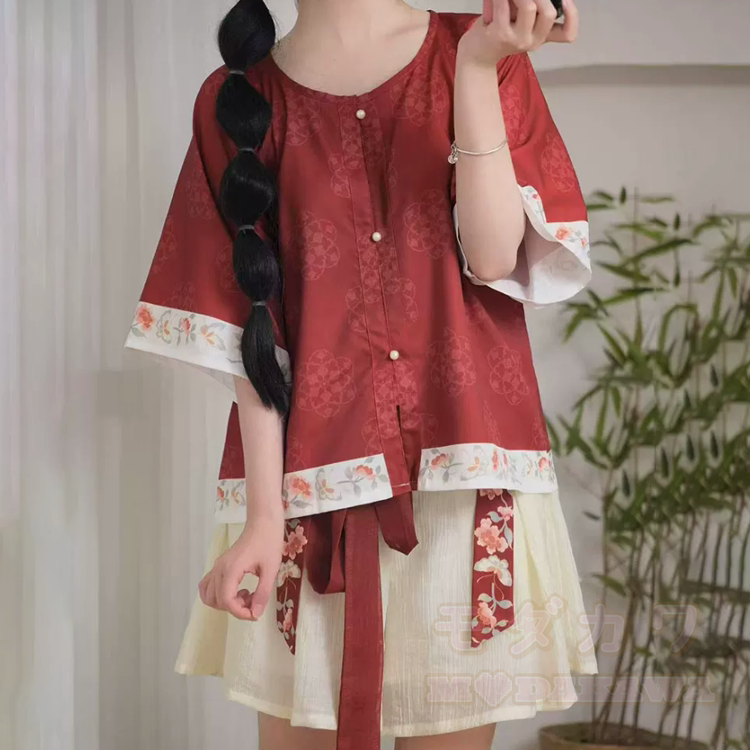 Zweiteiliges Set im chinesischen Blumenstil: Oberteil und Shorts - Satz A - L - image 3