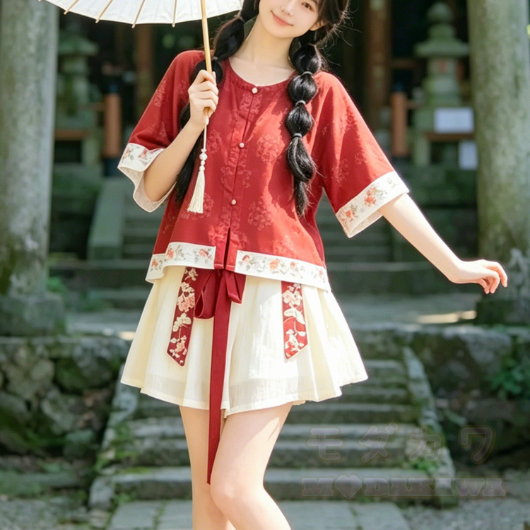 Zweiteiliges Set im chinesischen Blumenstil: Oberteil und Shorts - image 1