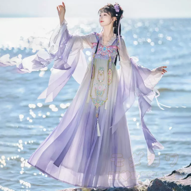 Zweiteiliges Set aus Hanfu-Oberteil und -Kleid mit Schmetterlingsmotiv - Lila - 2XL - image 3
