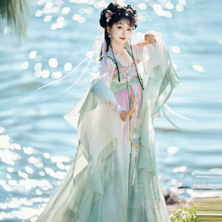 Zweiteiliges Set aus Hanfu-Oberteil und -Kleid mit Schmetterlingsmotiv - Grün - 2XL - image 2
