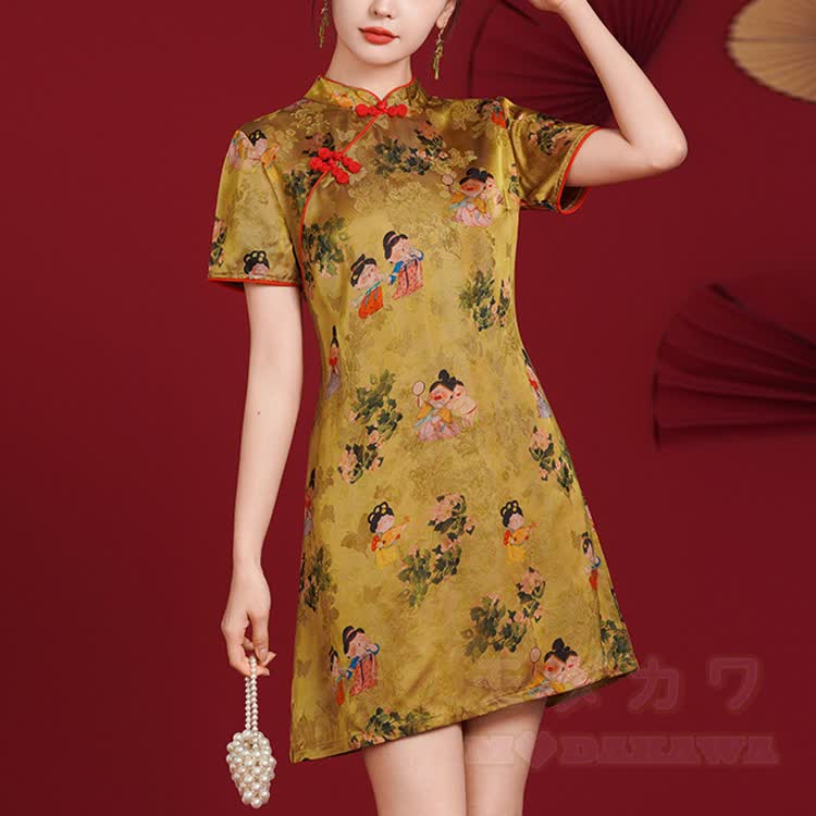 Qipao-Kleid im chinesischen Stil mit Stehkragen und kurzen Ärmeln - image 2