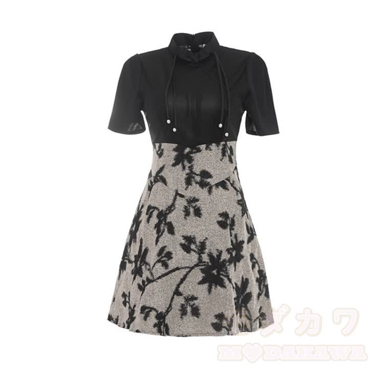 Cheongsam-Kleid im chinesischen Stil mit Mandarin-Kragen und Patchwork-Elementen - Schwarz - 4XL - image 9