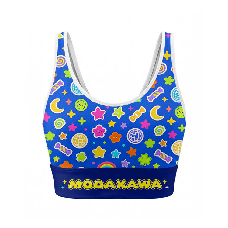 Star Moon Graphic Crop Tank Tank Sport Top Shorts Bikini Modakawa Matching Outfit - Top - XL - image 2