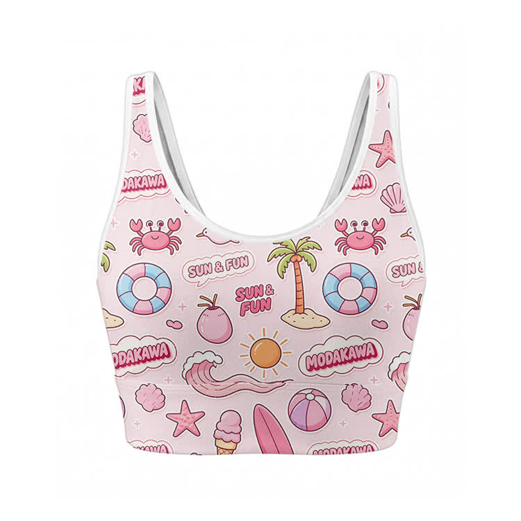 Strand-Grafik-Crop-Tanktop, Sport-Top, Shorts, Bikini, Modakawa-Partnerlook - Top - XL - image 2