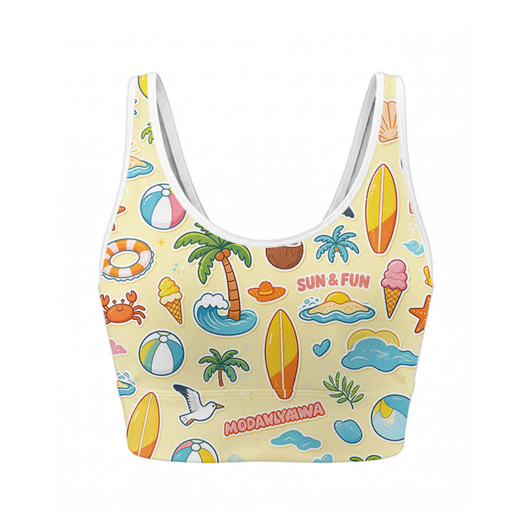 Strand-Meer-Grafik Crop Tank Sport Top Shorts Bikini Modakawa passendes Outfit - Top - XL - image 2
