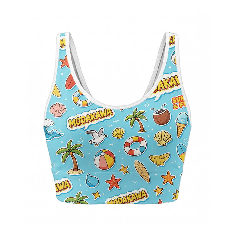 Sea Graphic Crop Tank Sport Top Shorts Bikini Modakawa passendes Outfit - Top - XL - image 2