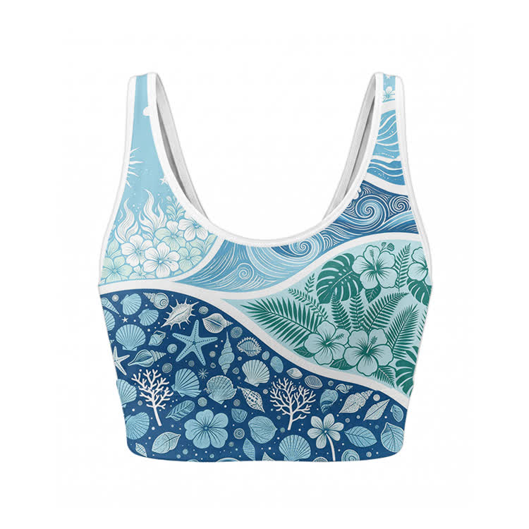 Crop-Top mit Blumen- und Seesternmuster, Sport-Shorts und Bikini-Set von Modakawa - Top - XL - image 2