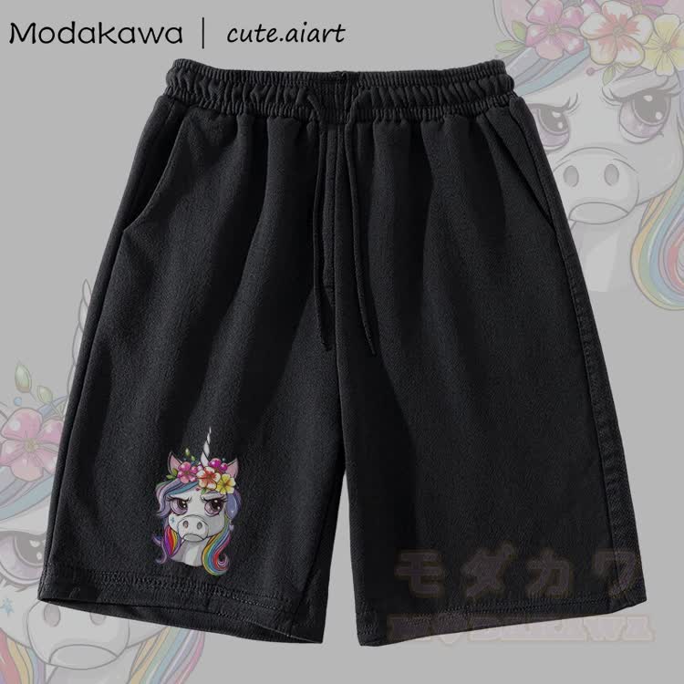 MODAKAWA X cute.aiart Shorts mit Blumen-Einhorn-Grafik - Schwarz - 5XL - image 2