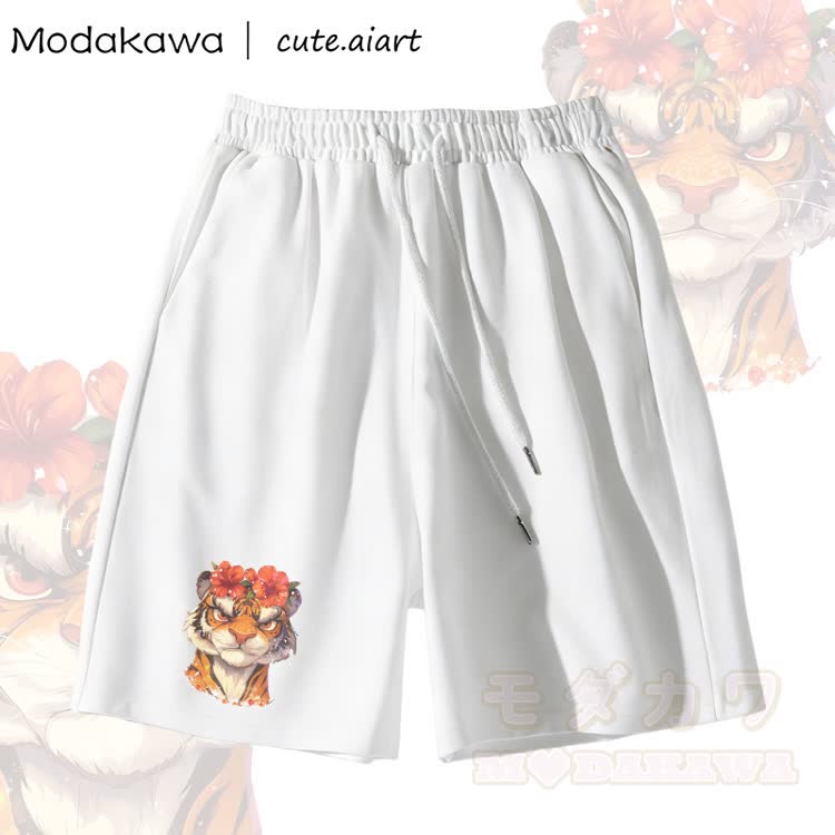 MODAKAWA X cute.aiart Shorts mit floralem Tiger-Motiv - Weiß - 5XL - image 2