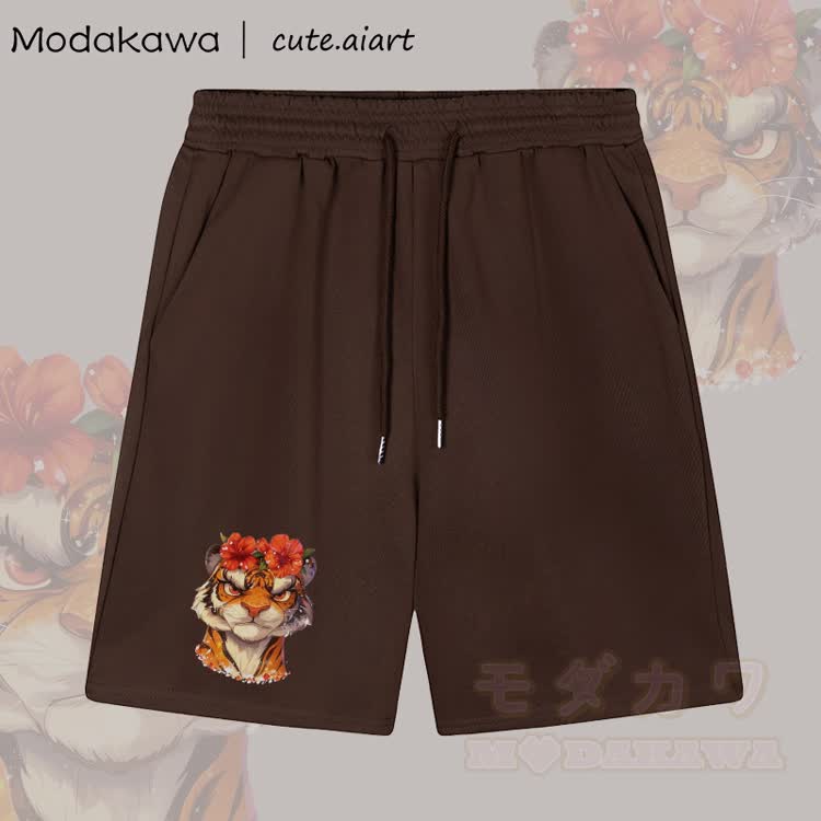 MODAKAWA X cute.aiart Shorts mit floralem Tiger-Motiv - Braun - 5XL - image 1