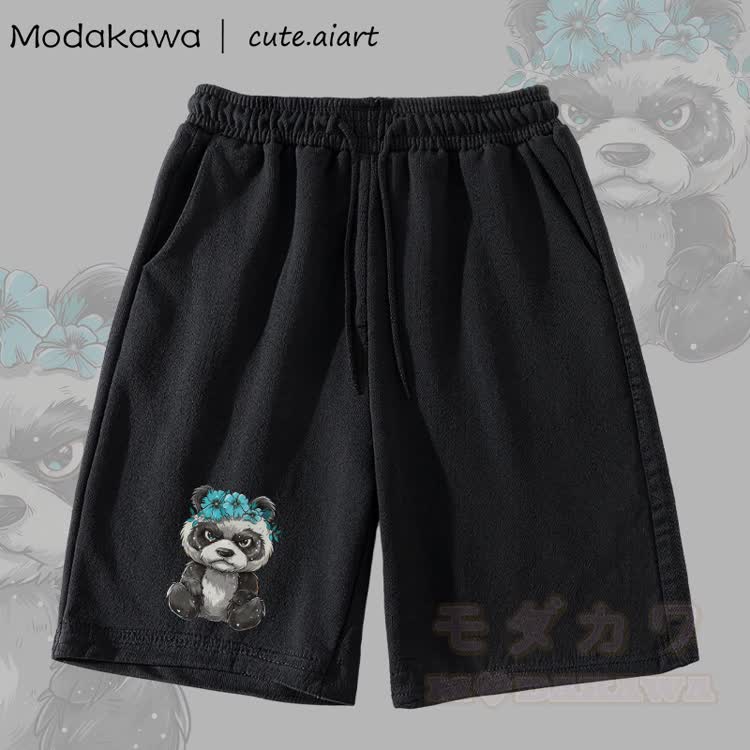 MODAKAWA X cute.aiart Shorts mit Blumen-Panda-Grafik - Schwarz - 5XL - image 2