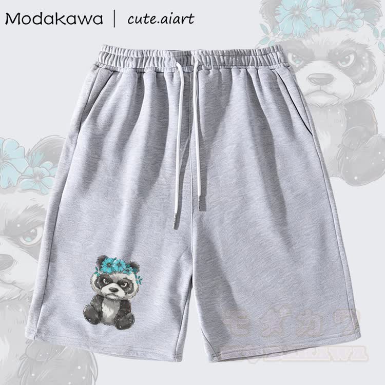MODAKAWA X cute.aiart Shorts mit Blumen-Panda-Grafik - Grau - 5XL - image 1