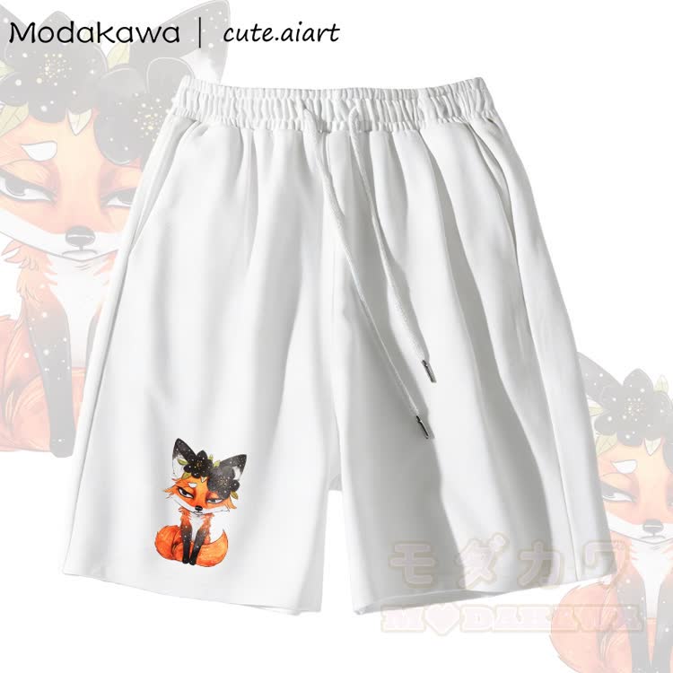 MODAKAWA X cute.aiart Shorts mit Blumen-Fuchs-Grafik - Weiß - 5XL - image 3
