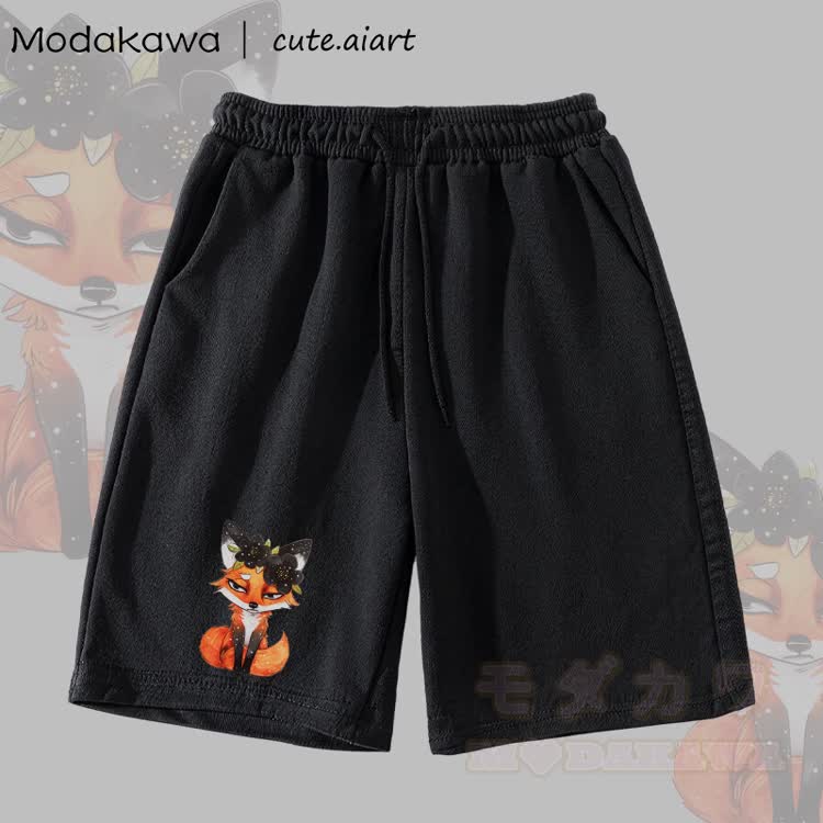 MODAKAWA X cute.aiart Shorts mit Blumen-Fuchs-Grafik - Schwarz - 5XL - image 2