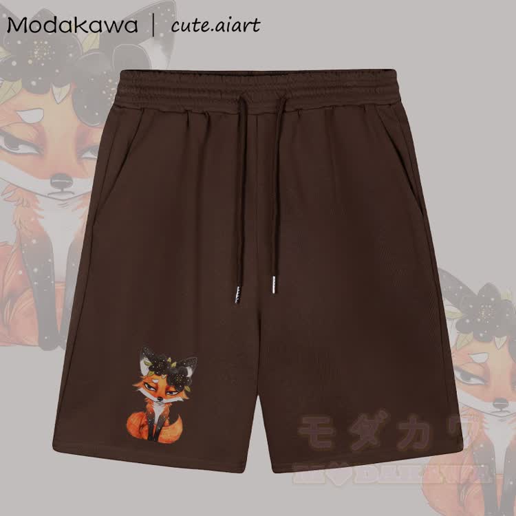 MODAKAWA X cute.aiart Shorts mit Blumen-Fuchs-Grafik - Braun - 5XL - image 1