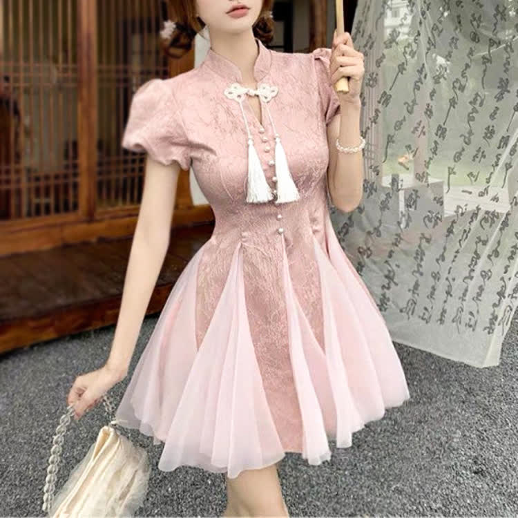 Minikleid aus Tüll im chinesischen Stil mit Quasten - image 1