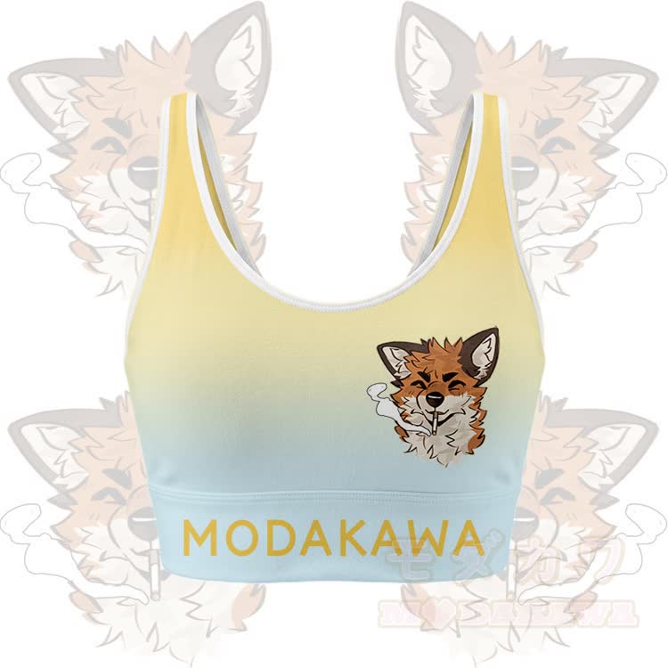 MODAKAWA X atka Smoking Fox Graphic Crop Tank Tank Sport Top Shorts Bikini Matching Outfit - Gelbes Oberteil - 5XL - image 2