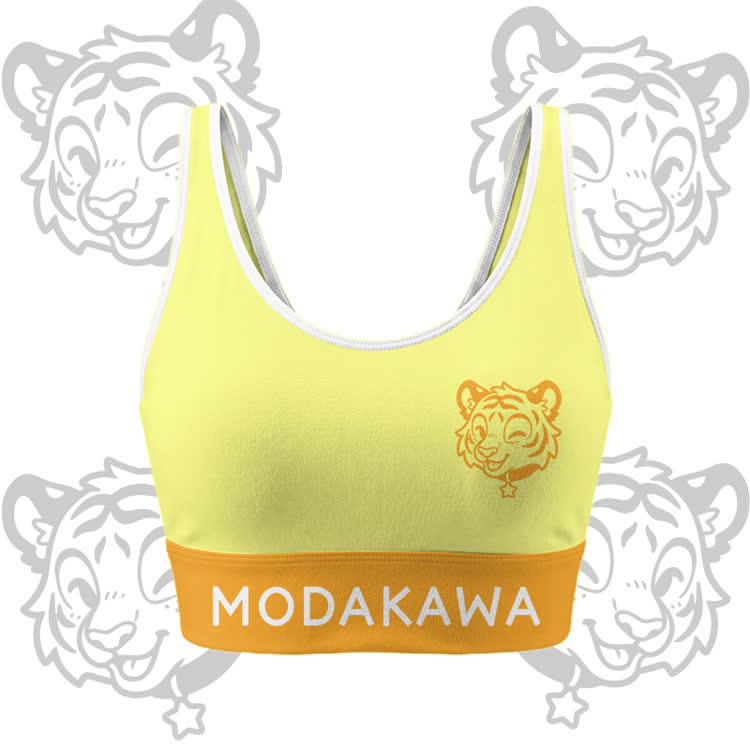 Happy Tiger Grafik Crop Tank Sport Top Shorts Bikini Modakawa passendes Outfit - Yellow Top - 5XL - image 2