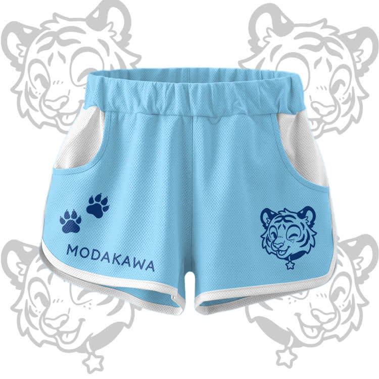 Happy Tiger Grafik Crop Tank Sport Top Shorts Bikini Modakawa passendes Outfit - Blue Shorts - 5XL - image 10