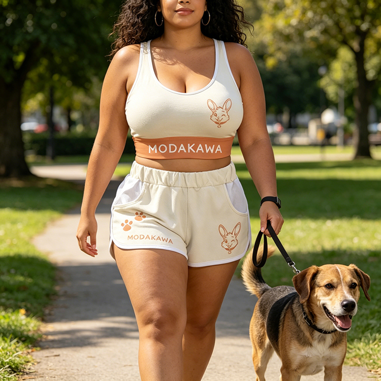 Wink Bunny Grafik Crop Tank Sport Top Shorts Bikini Modakawa passendes Outfit - image 1