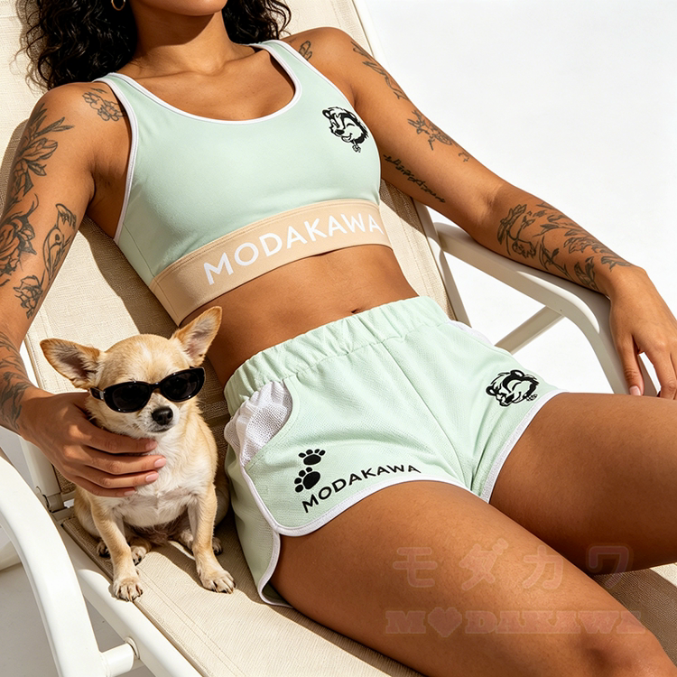 Wink Skunk Graphic Crop Tank Sport Top Shorts Bikini Modakawa Matching Outfit - image 1