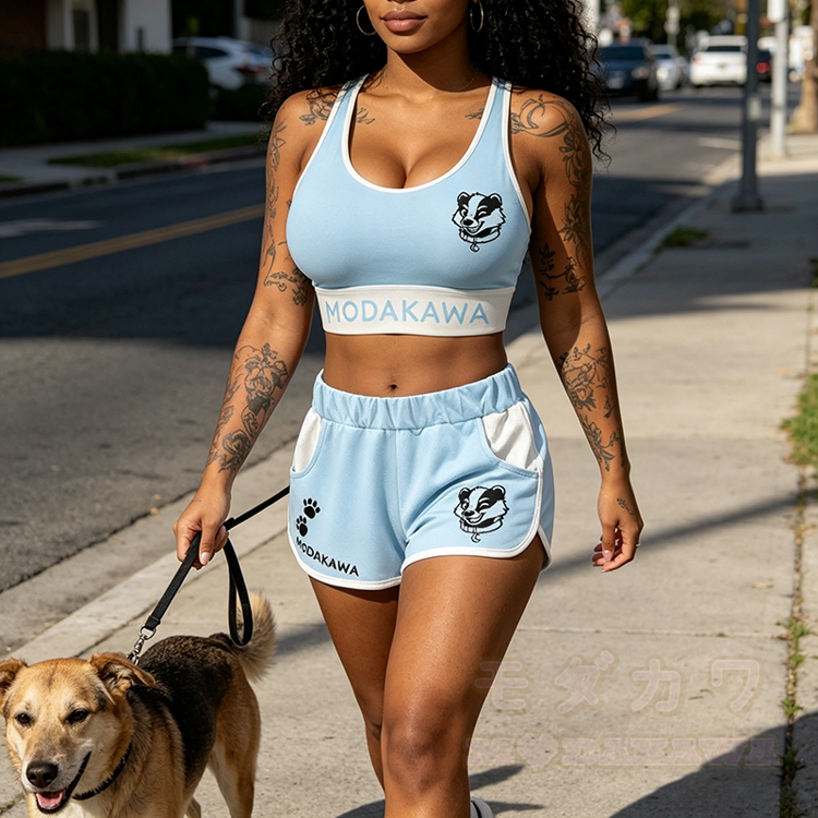 Wink Bear Graphic Crop Tank Sport Top Shorts Bikini Modakawa Matching Outfit - image 1