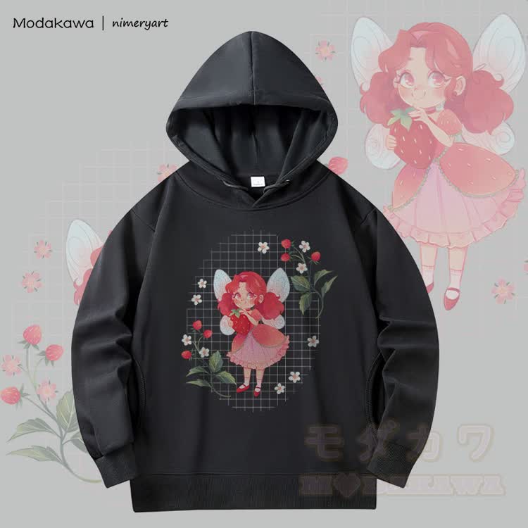 MODAKAWA X nimeryart Strawberry Fairy Grafik Fleecegefütterter Hoodie - Schwarz - 6XL - image 2