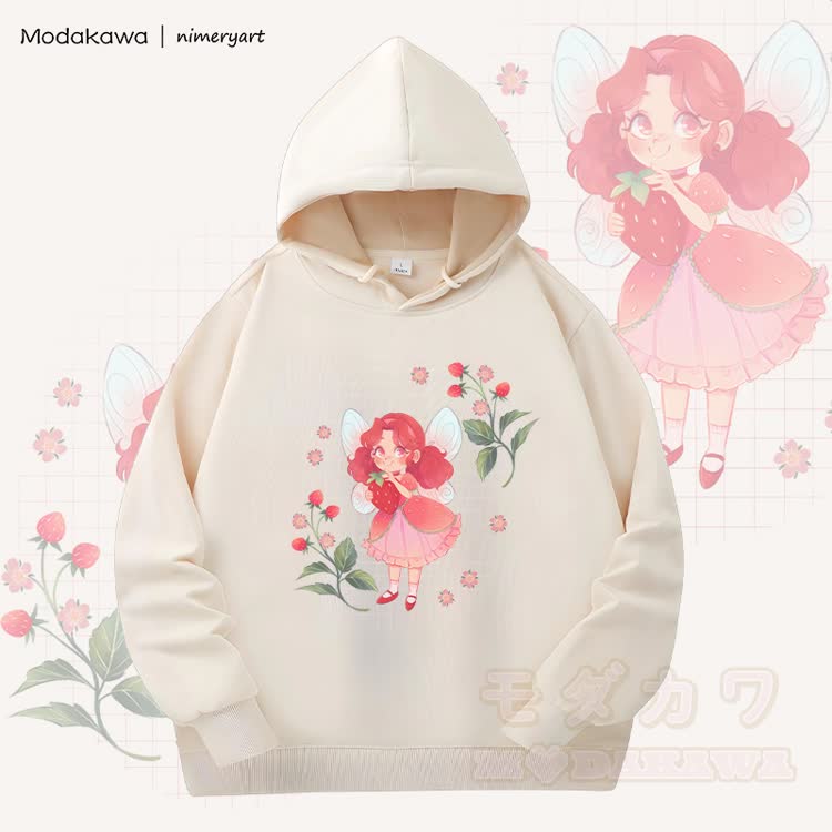 MODAKAWA X nimeryart Strawberry Fairy Grafik Fleecegefütterter Hoodie - Aprikose - 6XL - image 1