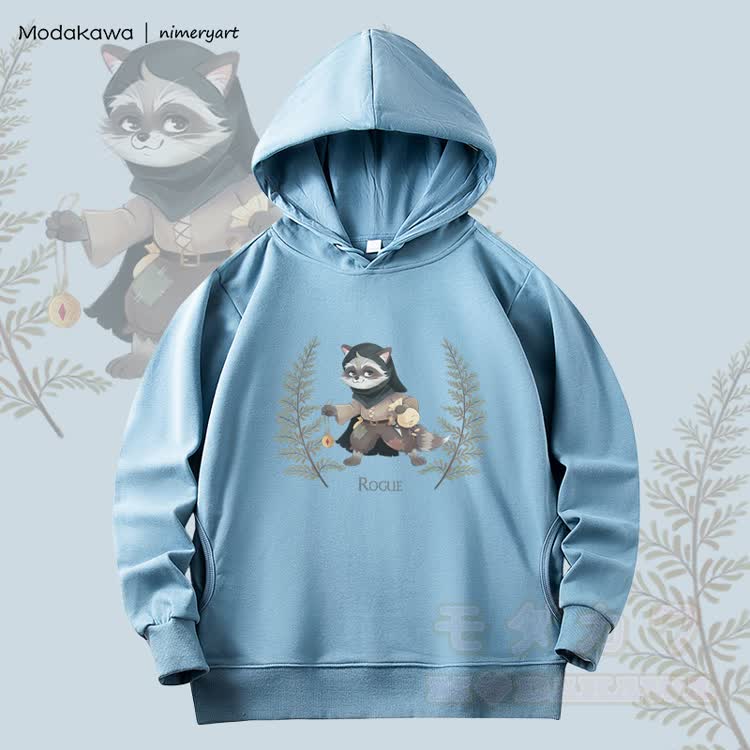 MODAKAWA X nimeryart Rogue Raccoon Grafik Fleecegefütterter Hoodie - Staubiges Blau - 6XL - image 1