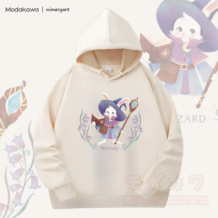 MODAKAWA X nimeryart Bunny Wizard Grafik Fleecegefütterter Hoodie - Aprikose - 6XL - image 2