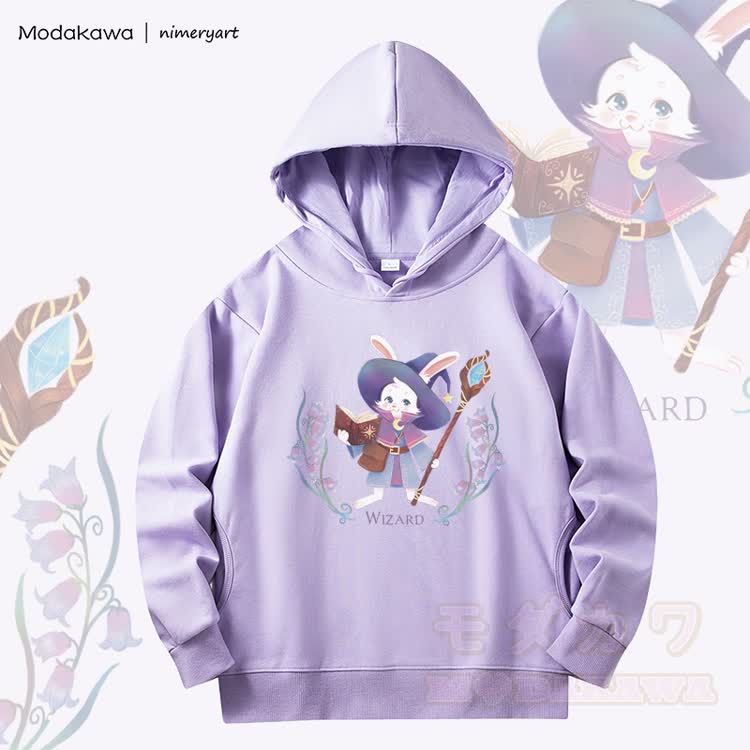 MODAKAWA X nimeryart Bunny Wizard Grafik Fleecegefütterter Hoodie - Hellviolett - 6XL - image 1