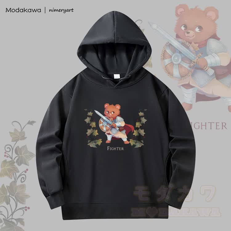 MODAKAWA X nimeryart Bear Fighter Grafik Fleecegefütterter Hoodie - Schwarz - 6XL - image 1