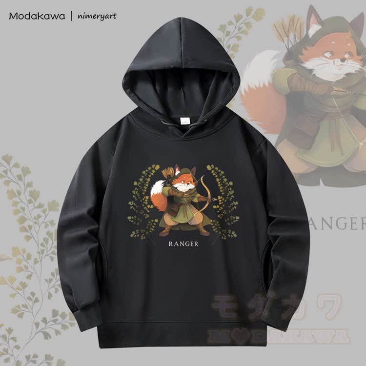 MODAKAWA X nimeryart Fox Ranger Grafik Fleecegefütterter Hoodie - Schwarz - 6XL - image 2