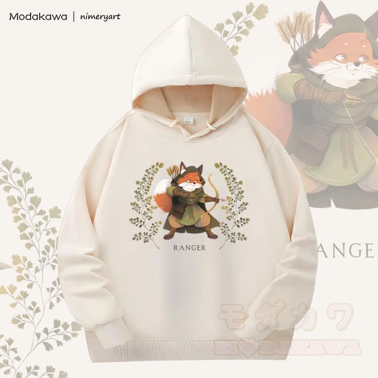 MODAKAWA X nimeryart Fox Ranger Grafik Fleecegefütterter Hoodie - Aprikose - 6XL - image 1