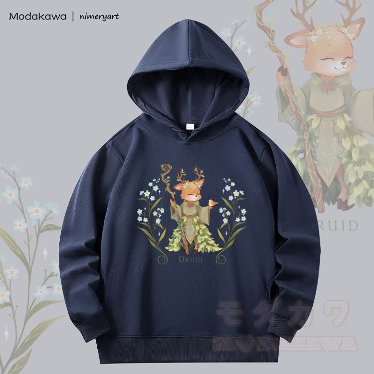 MODAKAWA X nimeryart Deer Druid Graphic Fleece Lined Hoodie - Purpurblau - 6XL - image 2