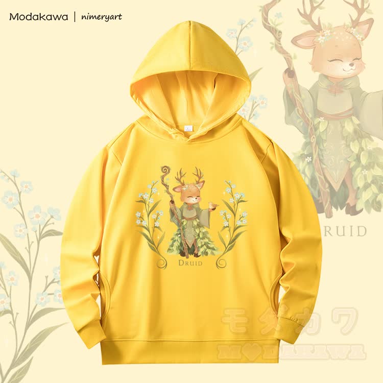 MODAKAWA X nimeryart Deer Druid Graphic Fleece Lined Hoodie - Gelb - 6XL - image 1